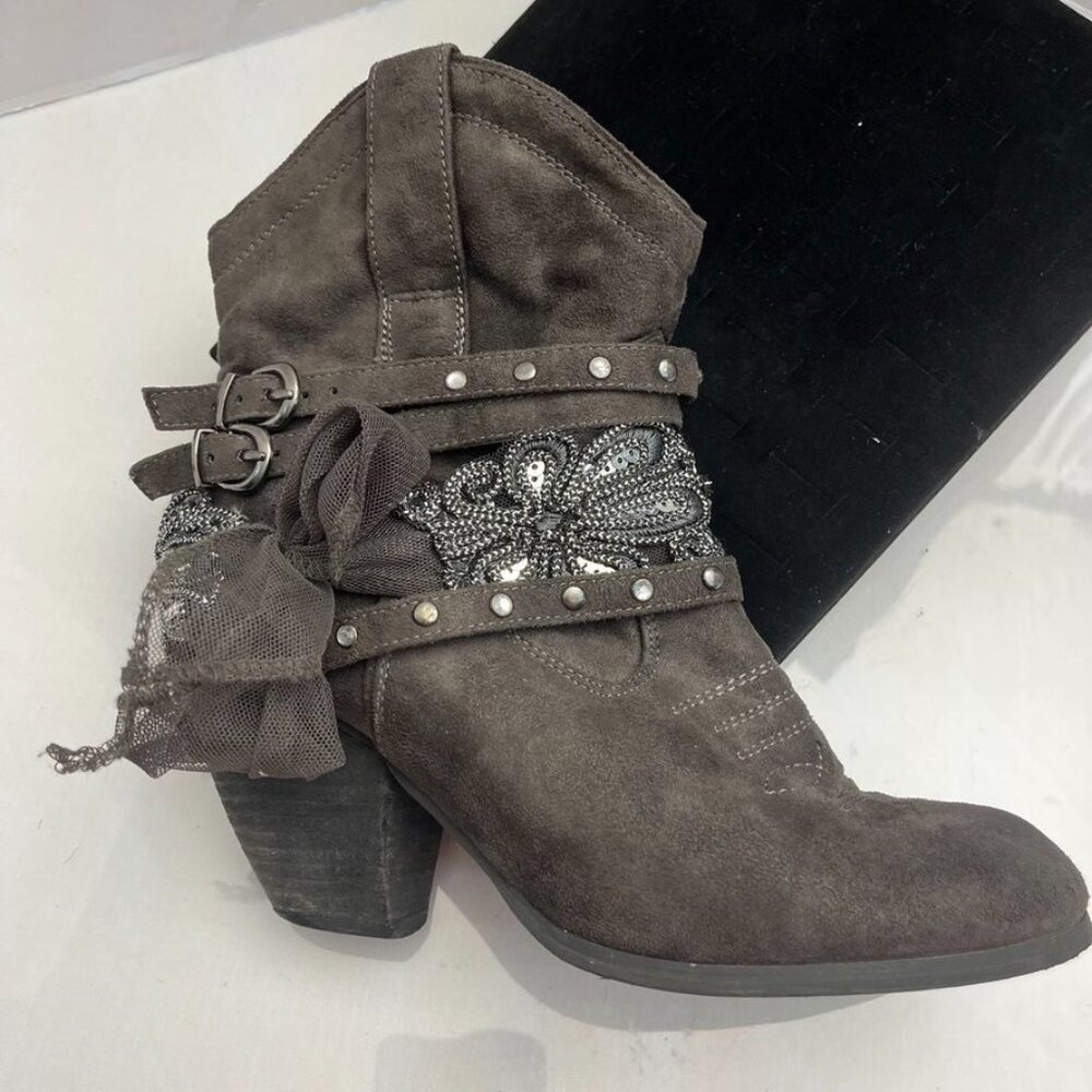 Not Rated Western Ankle Boots Studded Wrap Gray 7.5